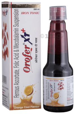 Orofer XT + Iron Tonic with Ferrous Ascorbate, Folic Acid &amp;amp;amp; Mecobalamin | Suspension Flavour Orange Cool
