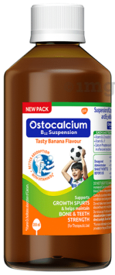 Ostocalcium B12 with Vitamin D3 | For Bones &amp;amp;amp; Teeth Strength | Flavour Banana Syrup | Vitamin &amp;amp;amp; Mineral Support